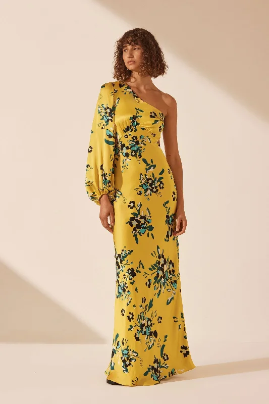 ROMILLY SILK ONE SHOULDER OPEN BACK MAXI DRESS