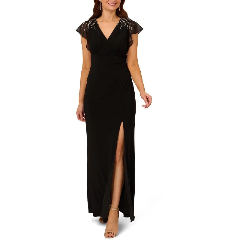 Adrianna Papell Womens Embellished Faux Wrap Evening Dress Tunics Winter warm