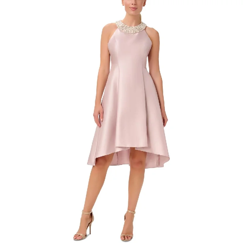 Adrianna Papell Womens Embellished Halter Cocktail and Party Dress Peplum Ruffle Cocktail Adrianna Papell Womens Embellished Halter Cocktail and Party Dress Peplum Ruffle Cocktail
