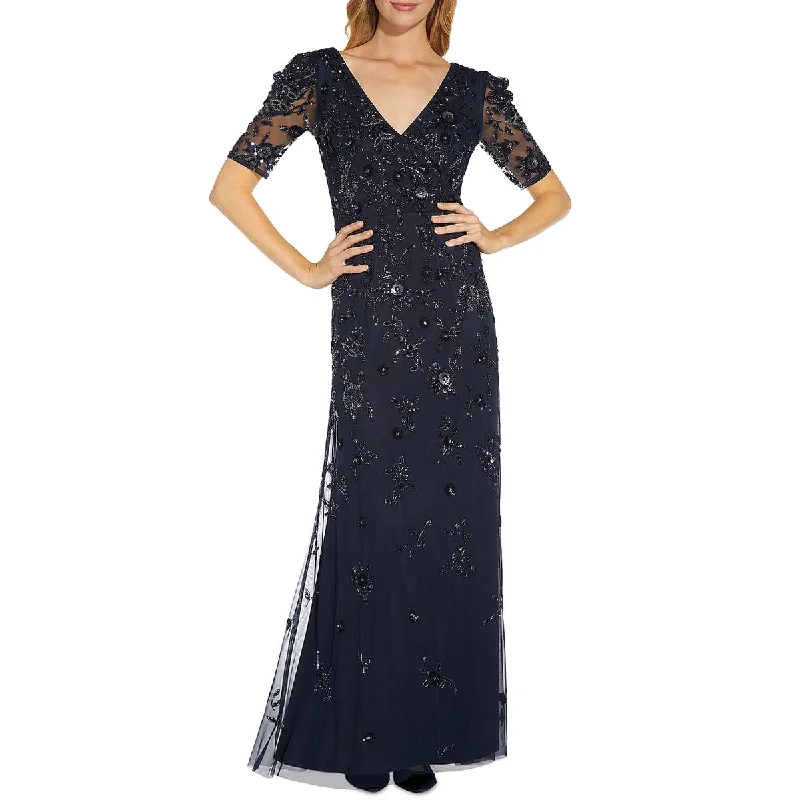 Adrianna Papell Womens Embellished Surplice Evening Dress Tunics Gym athletic