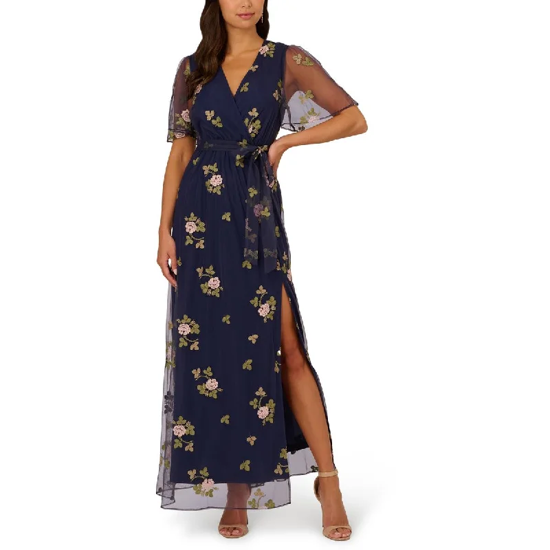 Adrianna Papell Womens Floral Embroidered Evening Dress Tunics Evening elegant