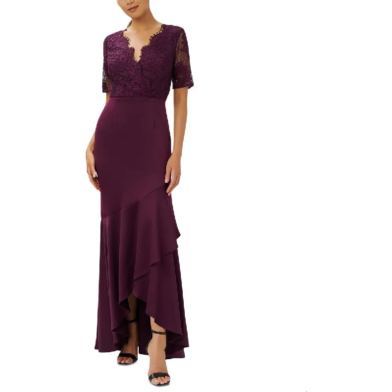 Adrianna Papell Womens Lace Hi-Low Evening Dress Satin Halter Glamorous