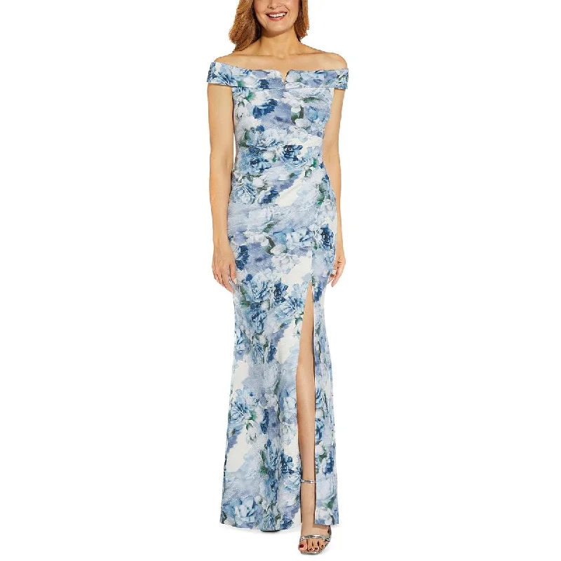 Adrianna Papell Womens Metallic Floral Evening Dress Cowl Neckline Elegant