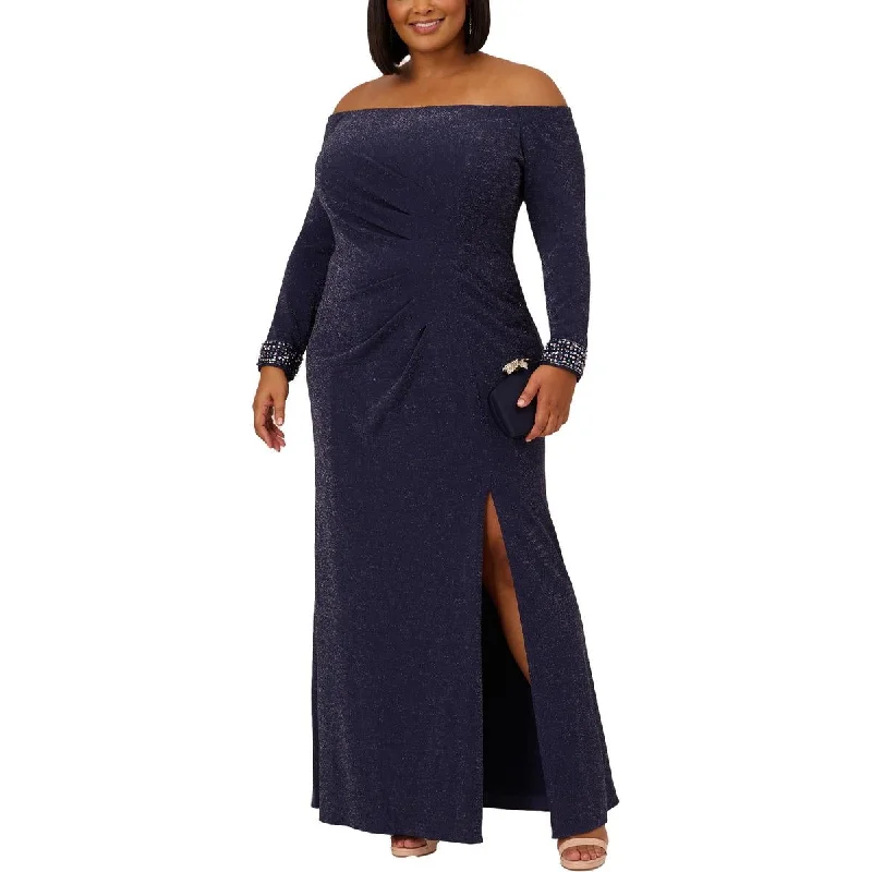 Adrianna Papell Womens Metallic Off-The-Shoulder Evening Dress Tunics New arrival