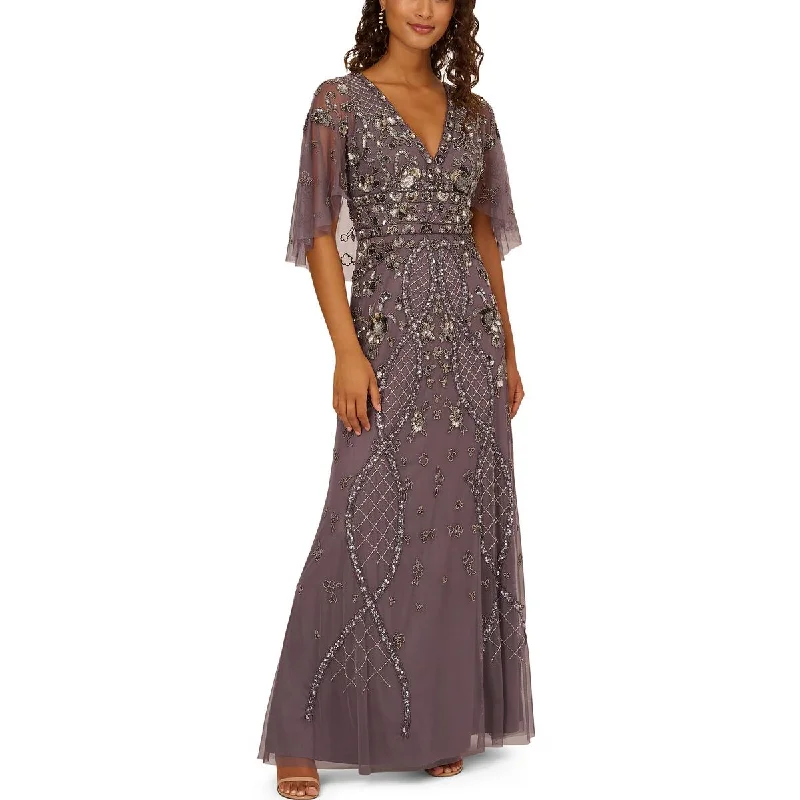 Adrianna Papell Womens Sequin Beaded Evening Dress Tunics Ceremony elegant