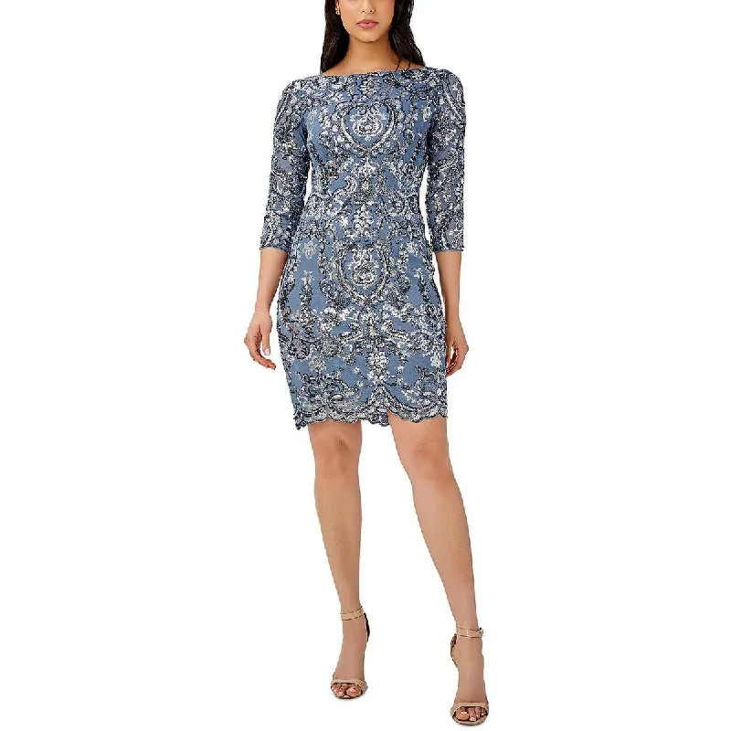 Adrianna Papell Womens Sequined Midi Cocktail and Party Dress Tunics Satin smooth
