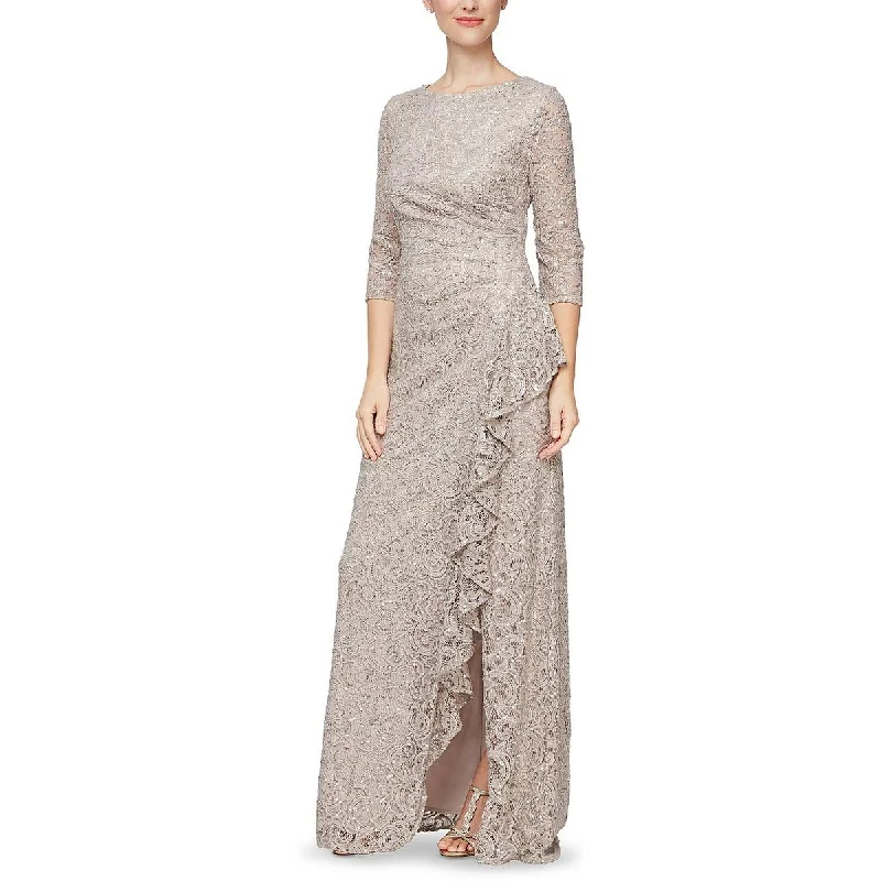 Alex Evenings Womens Lace Sequined Evening Dress A-Line Day Work