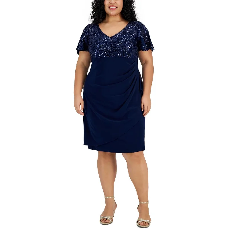 Alex Evenings Womens Plus Sequined Knee-Length Cocktail And Party Dress Crew Neckline Casual Alex Evenings Womens Plus Sequined Knee-Length Cocktail And Party Dress Crew Neckline Casual