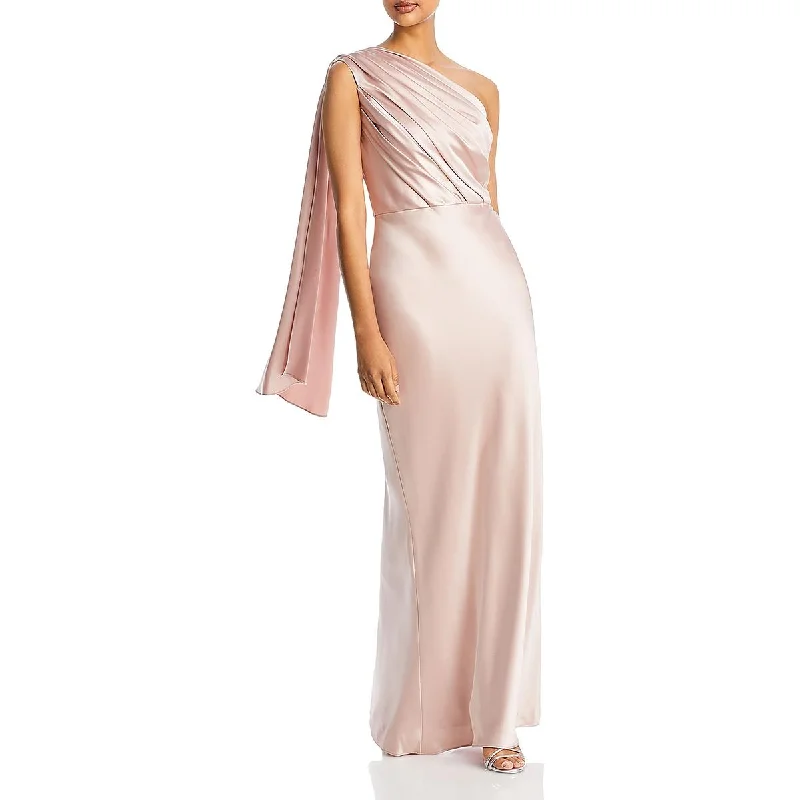 Amsale Womens Satin One Shoulder Evening Dress Satin Halter Glamorous