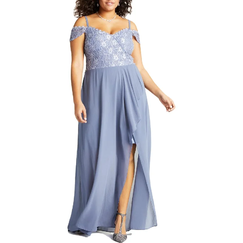 City Studios Womens Plus   Lace Top Faux Wrap Evening Dress Tunics Winter warm