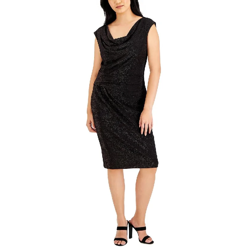 Connected Apparel Womens Metallic Cowlneck Cocktail and Party Dress Peplum Ruffle Cocktail Connected Apparel Womens Metallic Cowlneck Cocktail and Party Dress Peplum Ruffle Cocktail