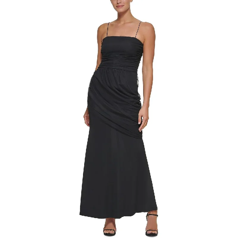 DKNY Womens Ruched Chiffon Evening Dress Sequined Elegant Party
