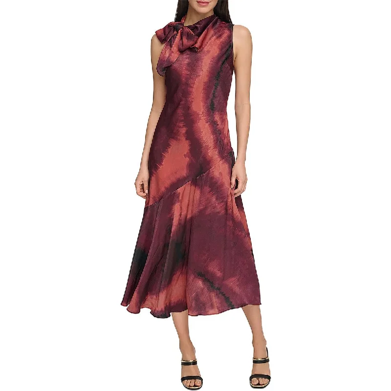 DKNY Womens Tie Neck Long Cocktail And Party Dress Tunics Denim casual