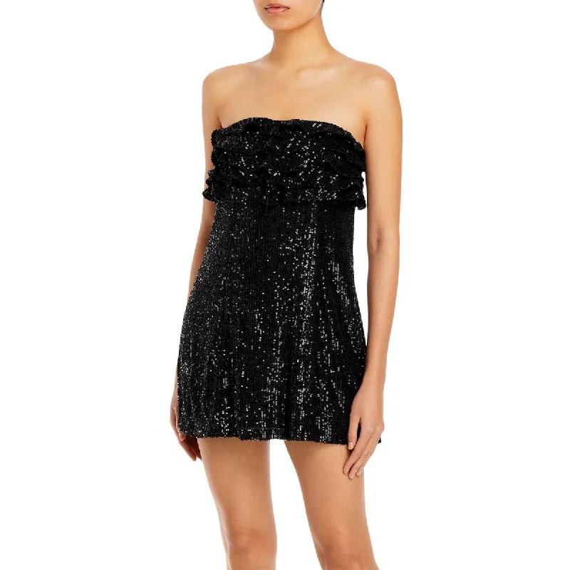 Free People Womens Frida Sequined Strapless Cocktail and Party Dress Pleated Skirt Elegant Free People Womens Frida Sequined Strapless Cocktail and Party Dress Pleated Skirt Elegant