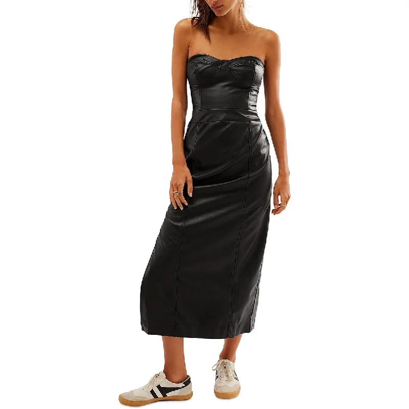 Free People Womens Mira Faux Leather Midi Cocktail And Party Dress Tunics Stylish elegant Free People Womens Mira Faux Leather Midi Cocktail And Party Dress Tunics Stylish elegant