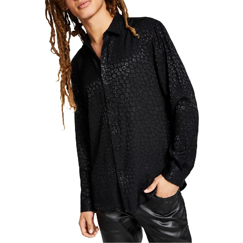 INC Mens Shimmer Collared Button-Down Shirt