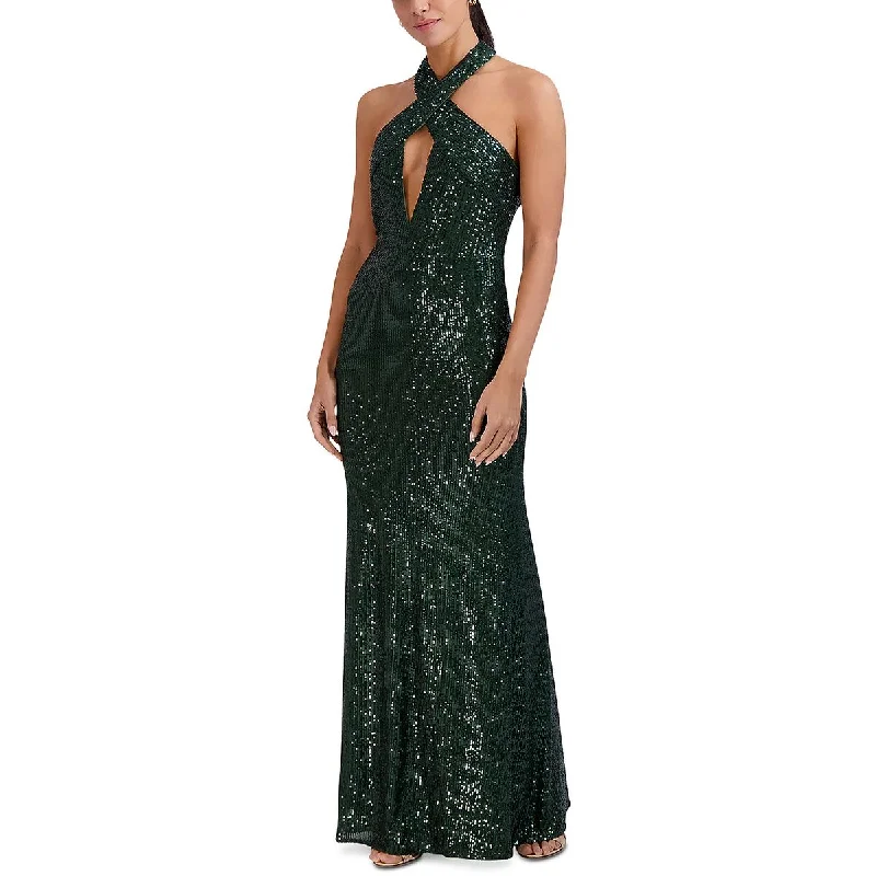 Laundry by Shelli Segal Womens Halter Sequined Evening Dress Tunics Stylish modern