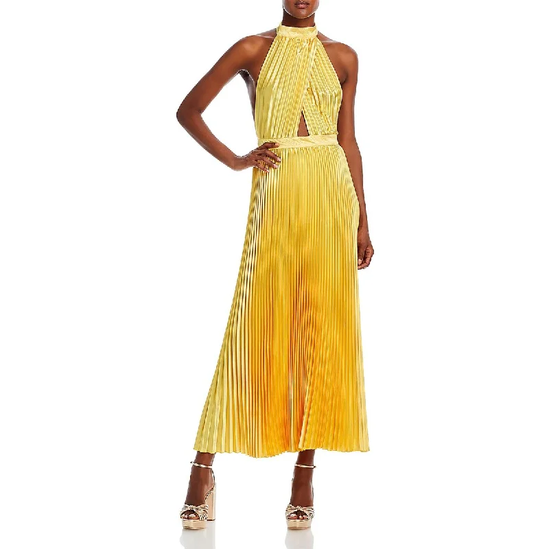 L'idee Womens Tea Length Open Back Evening Dress Halter Neckline Beach
