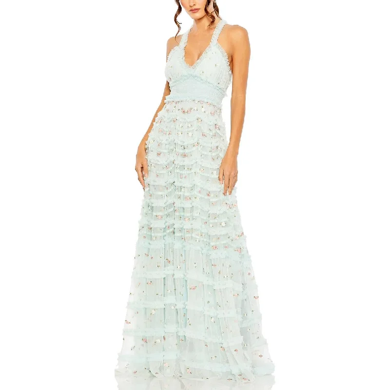 Mac Duggal Womens Embroidered Floral Evening Dress Tunics Lace romantic