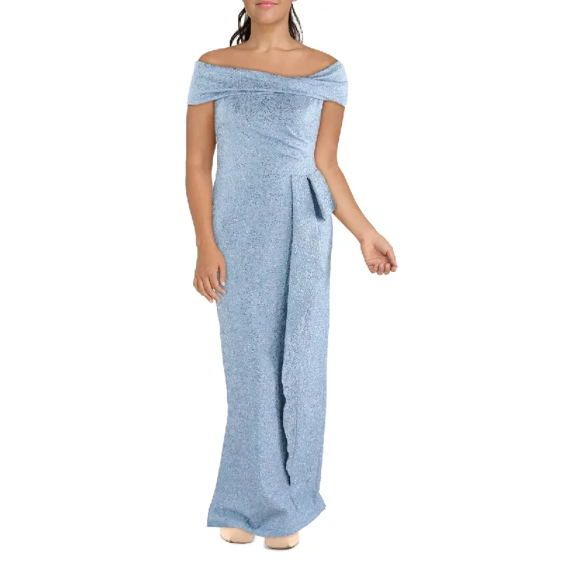 Rickie Freeman Teri Jon Womens Metallic Off-The-Shoulder Evening Dress Tunics Fleece cozy Rickie Freeman Teri Jon Womens Metallic Off-The-Shoulder Evening Dress Tunics Fleece cozy