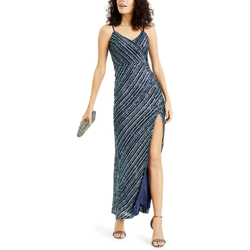 Trixxi Womens Juniors Mesh Sequined Evening Dress Chiffon Maxi Beach