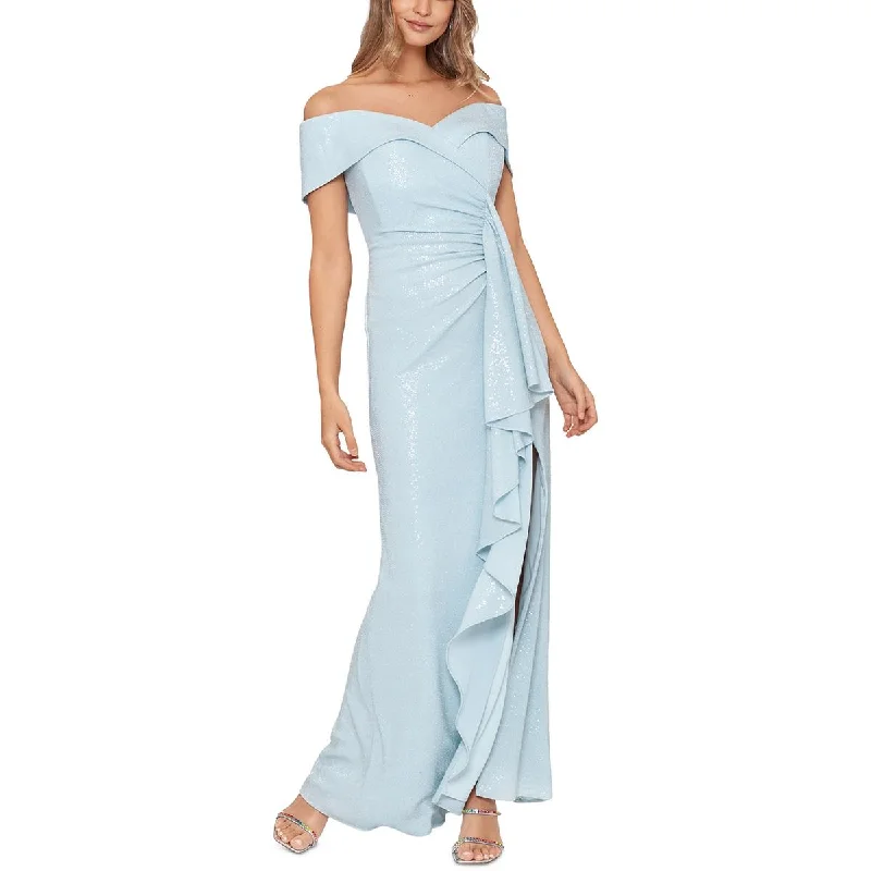 Xscape Womens Metallic Long Evening Dress Tunics Formal black