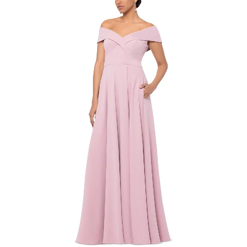 Xscape Womens Off-The-Shoulder Long Evening Dress Tunics Satin smooth
