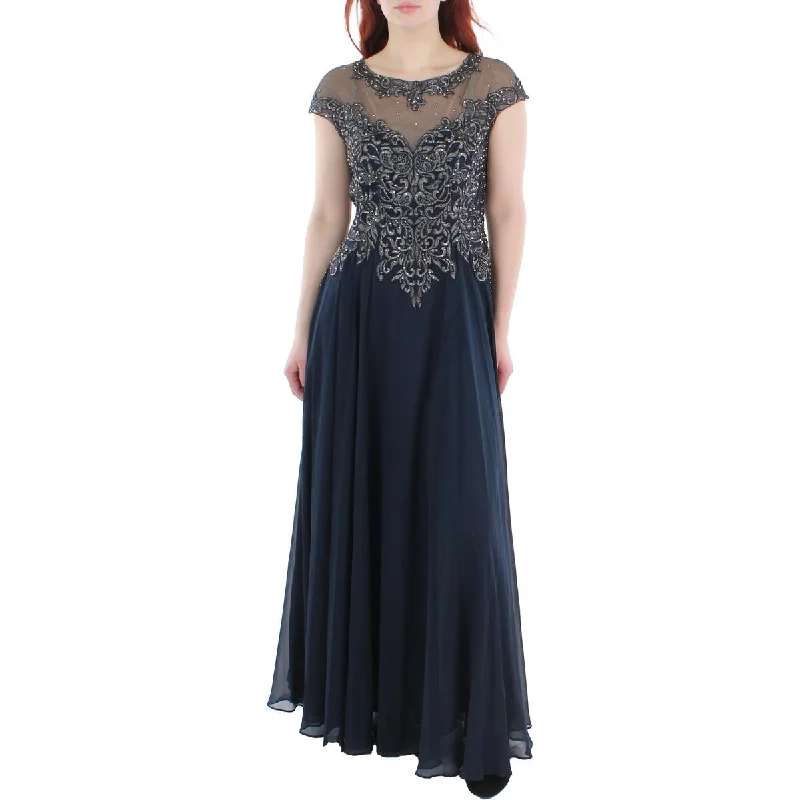 Xscape Womens Petites Embellished Illusion Evening Dress Bodycon Fitted Nightout