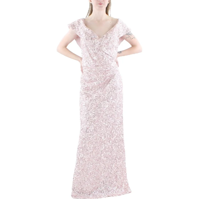 Xscape Womens Plus Sequined Off-The-Shoulder Evening Dress Turtleneck Warm Winter