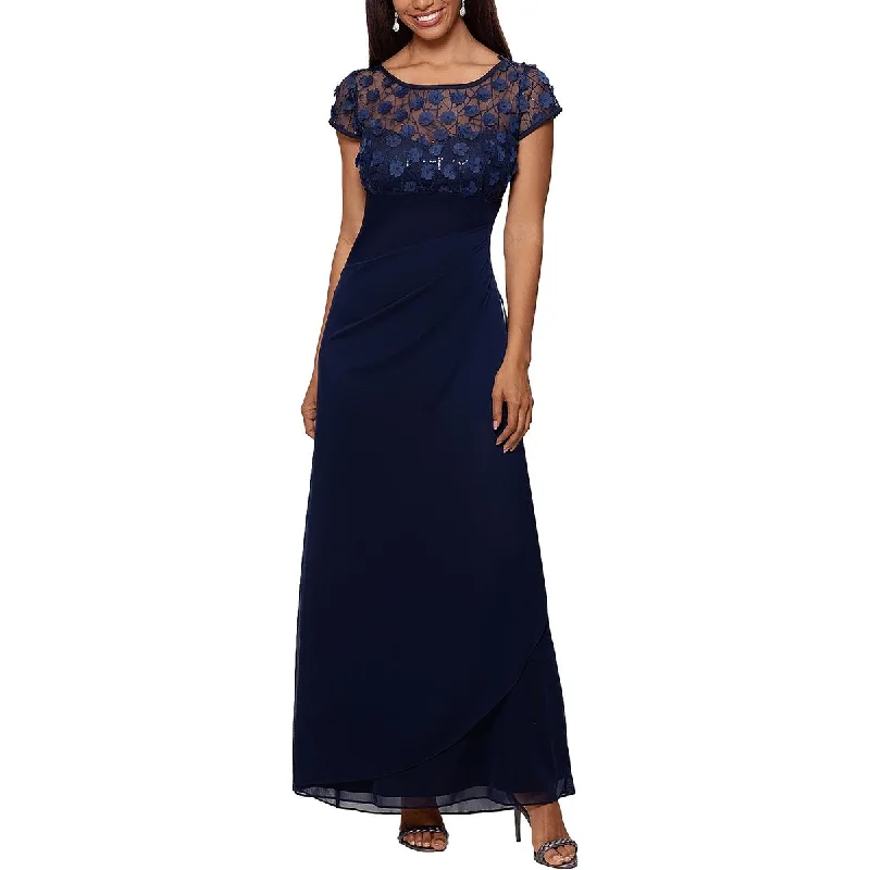 Xscape Womens Sequined Cap Sleeves Evening Dress Crew Neckline Sporty