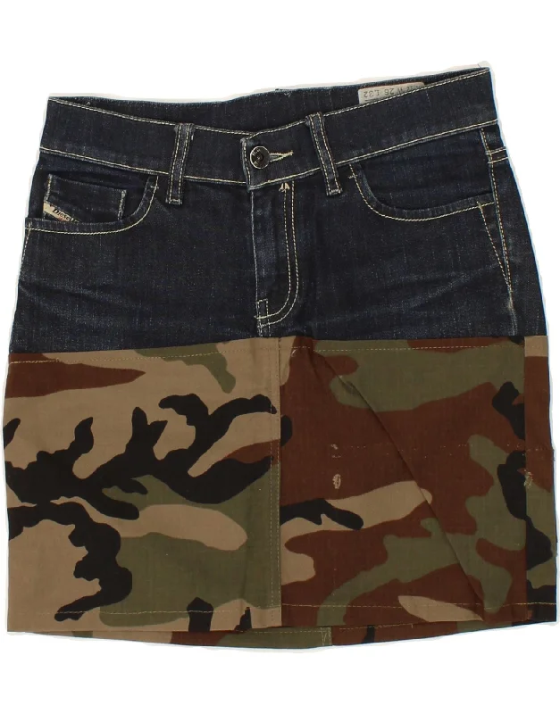 DIESEL Womens Liv Denim Skirt W26 Small Navy Blue Camouflage