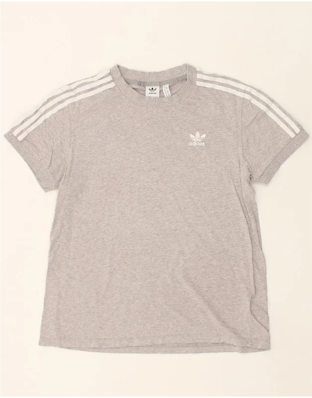ADIDAS Womens T-Shirt Top UK 12 Medium Grey Cotton Polka Dot Checkered Tartan