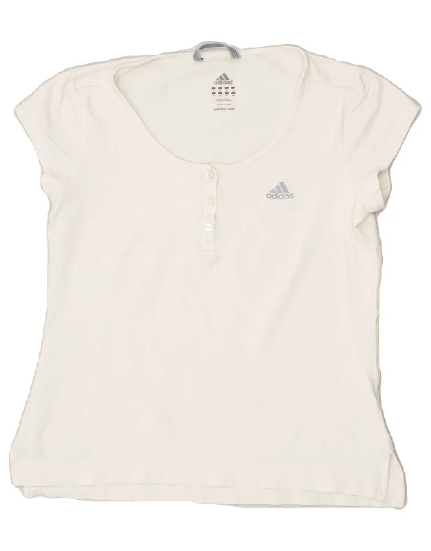 ADIDAS Womens T-Shirt Top UK 14 Medium White Cotton Elasticated Padded Insulated