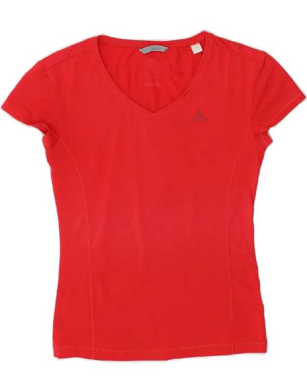 ADIDAS Womens T-Shirt Top UK 8 Small  Red Polyester Hooded Caped Shawl Collar