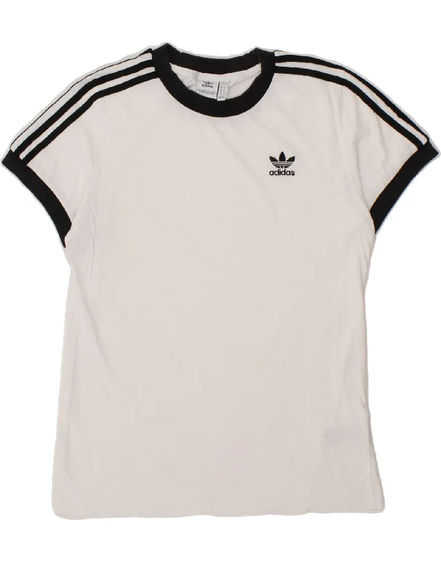ADIDAS Womens T-Shirt Top UK 8 Small White Cotton Elegant Classic Vintage