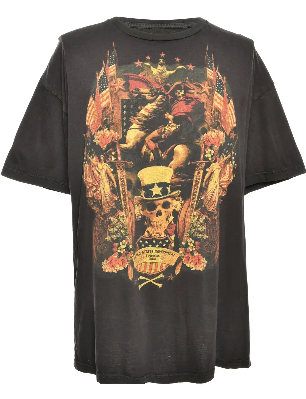 Black Printed T-shirt - L Chenille Blend Fleece Blend Nylon Blend