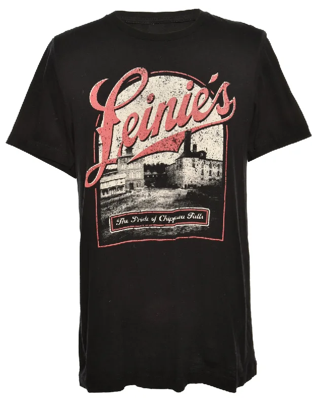 Black Printed T-shirt - L Fitted T-Shirt Seamless Stretchy