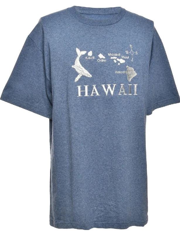 Blue Printed T-shirt - M Asymmetrical Pockets Print