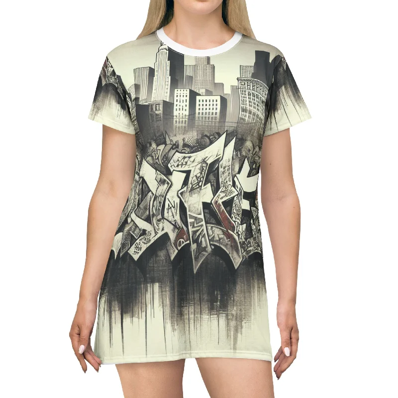CKL Streetwear 1 T-Shirt Dress (AOP) Zippered Buttoned Snapped