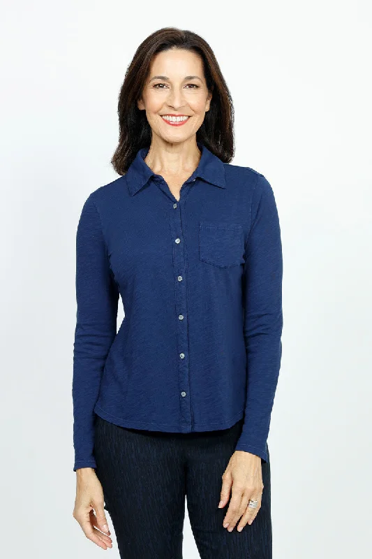 Elliott Lauren Garment Dye Button Down Tee Graphic Embroidered Appliqued