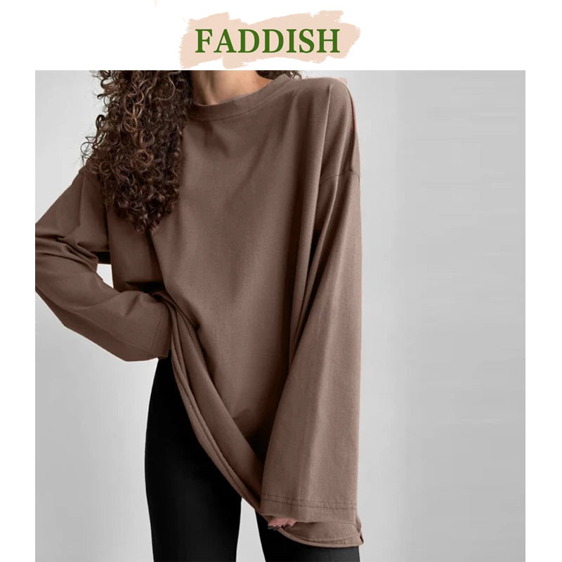 Women Round Neck oose  Long Sleeve Cotton T-Shirts Layered Multi-layer Single Layer