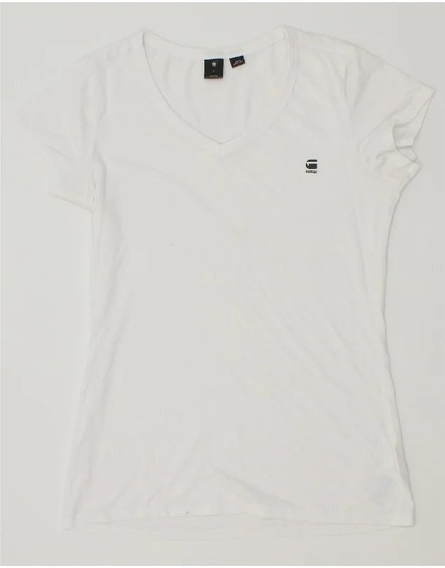 G-STAR Womens T-Shirt Top UK 12 Medium White Cotton Notch Collar Peter Pan Collar Cowl Neck G-STAR Womens T-Shirt Top UK 12 Medium White Cotton Notch Collar Peter Pan Collar Cowl Neck