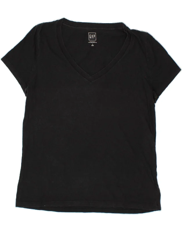 GAP Womens T-Shirt Top UK 16 Large Black Cotton Hooded Caped Shawl Collar