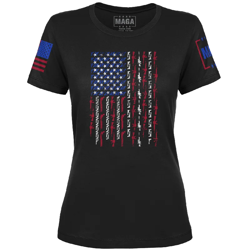 Gun Flag Ladies Tee Basic T-Shirt Crew Neck Short Sleeve