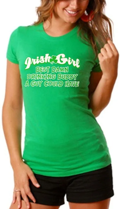 Irish Girl "Best Drinking Buddy" Girls T-Shirt V-Neck T-Shirt Long Sleeve Cotton