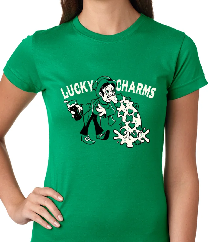 Irish Lucky Charms Funny Drinking Ladies T-shirt Fashionable Trendy Casual