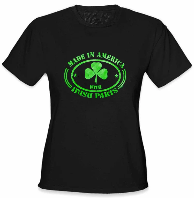 Irish Made In America With Irish Parts Ladies T-Shirt Mesh Blend Leather Blend Suede Blend