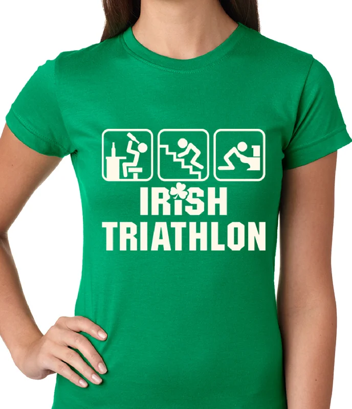Irish Triathlon Funny St. Patrick's Day Ladies T-shirt Ribbed T-Shirt High Neck Heavyweight