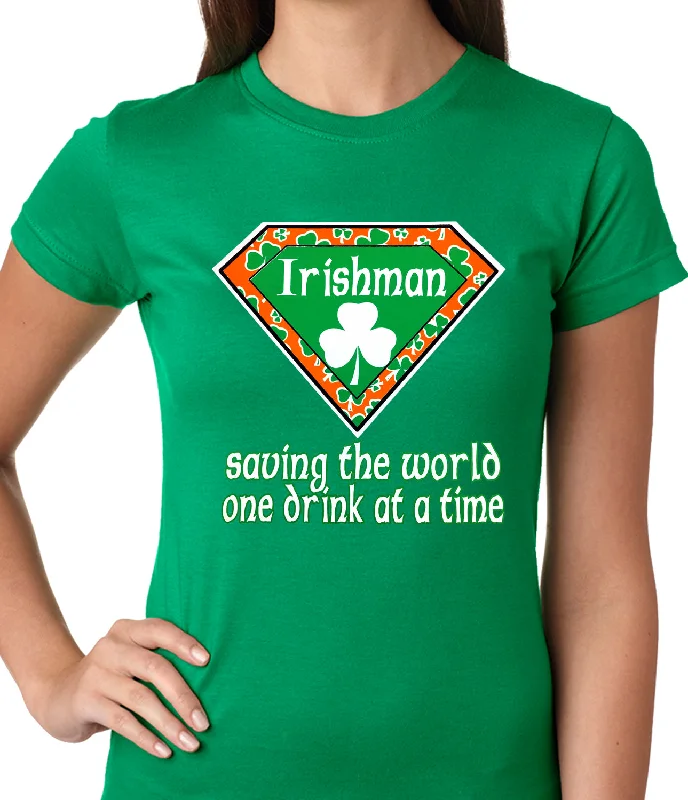 Irishman Saving The World One Drink At a Time Ladies T-shirt Ribbed Striped Patterned Irishman Saving The World One Drink At a Time Ladies T-shirt Ribbed Striped Patterned