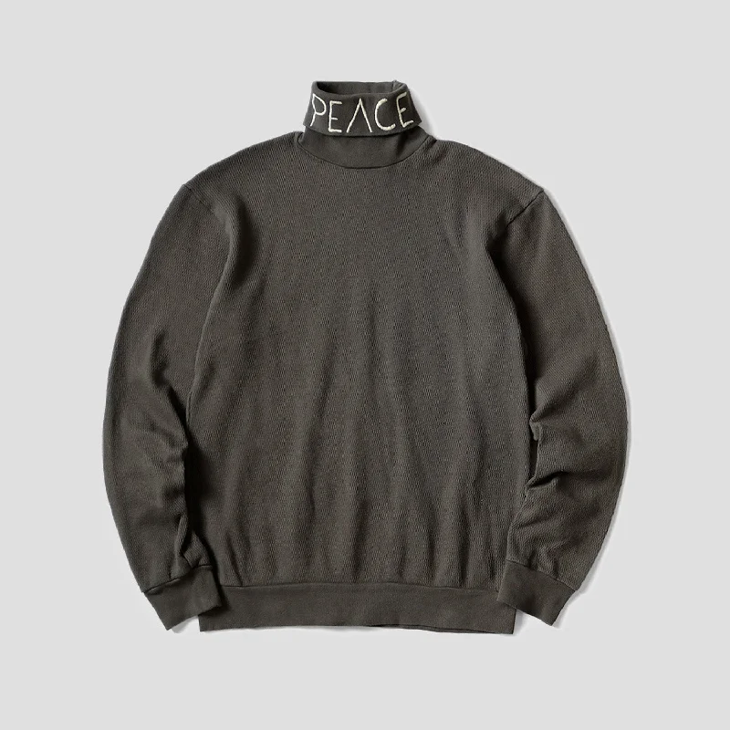 WAFFLE JERSEY TURTLE NECK L/S T-SHIRTS (PEACE) Asymmetrical Pockets Print